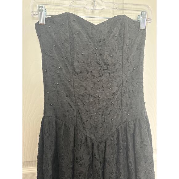 Vintage 80's Positively Ellyn Black Lace Strapless Beaded Smocked Dress small - Picture 14 of 17